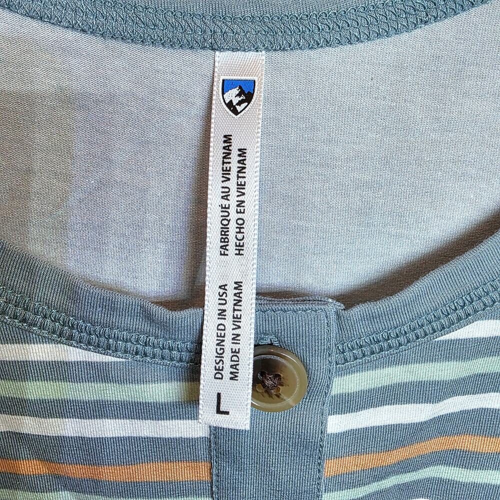 Kuhl Solstice Tank Top Henley Stripe Sz Large Blue Green Shirt Buttons Stretch - Picture 8 of 15